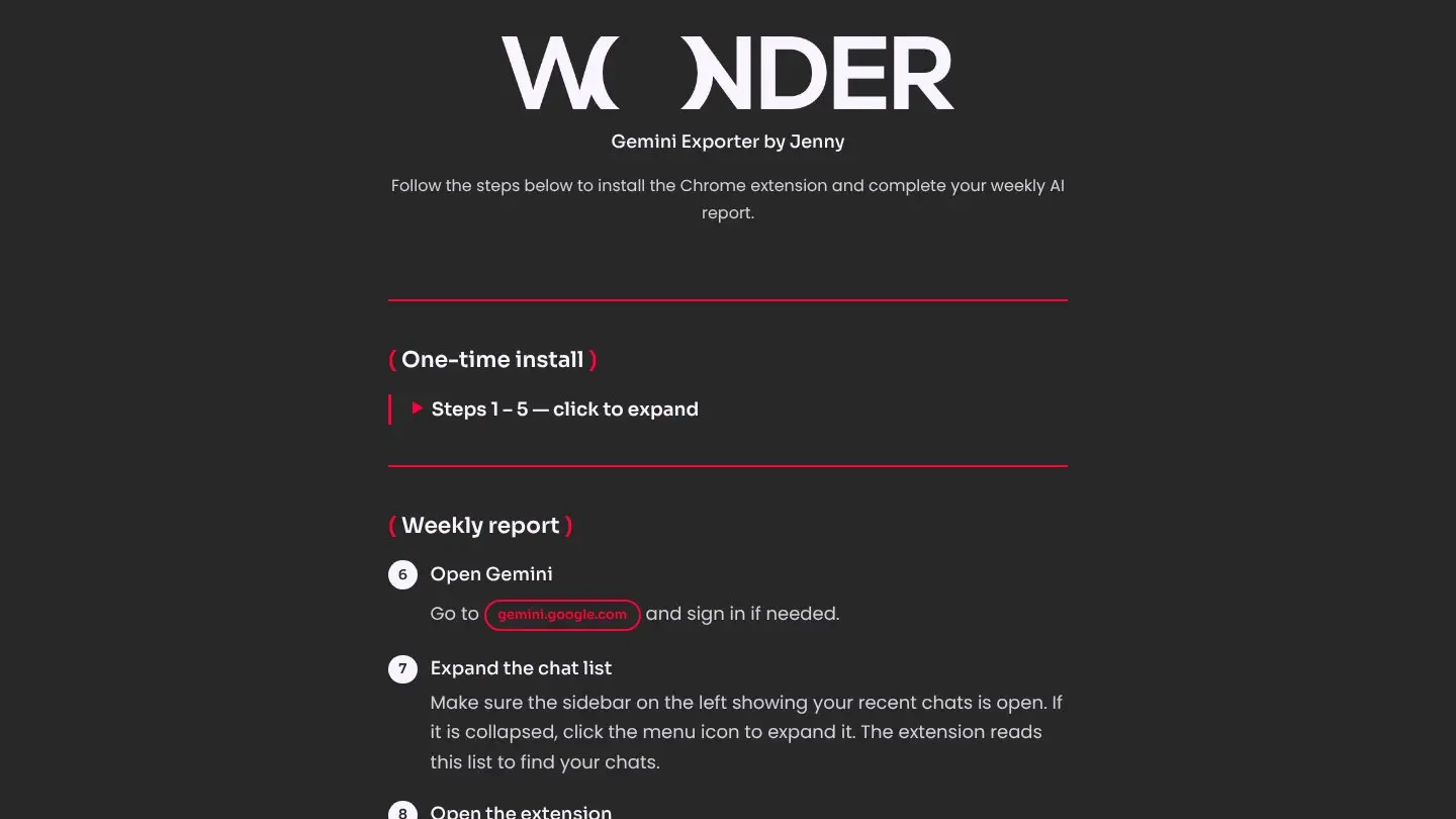 Gemini Exporter Chrome Extension for Wonder